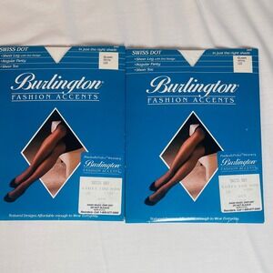 Burlington Swiss Dot Pantyhose Queen X-Long White L22 Vintage 2 Pairs NOS
